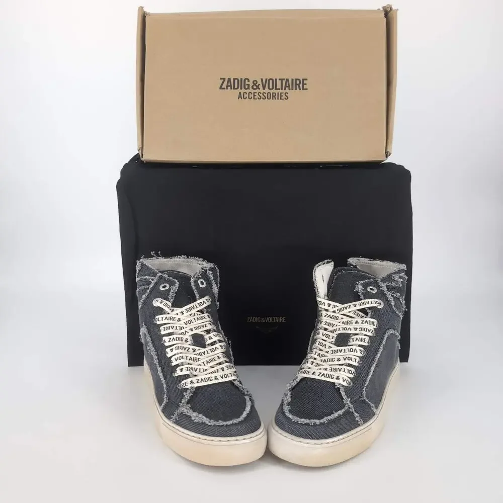 ZADIG & VOLTAIRE High Flash Canvas Sneakers in Noir Black - Size US 9 EU 40 -NIB